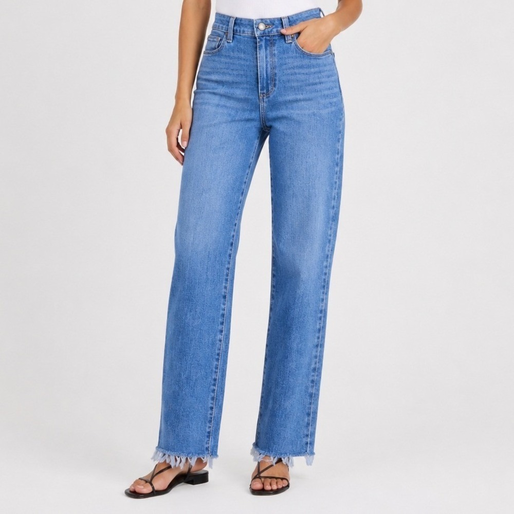 Paige Hoxton Slim High Rise Raw Hem Blue Jeans Size 27 Stretch Denim
